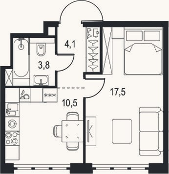 Планировка: 1-к, 35,9 м²