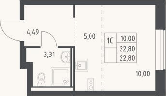 Планировка: Студия, 22,8 м²
