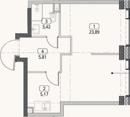 Планировка: Студия, 38,3 м²
