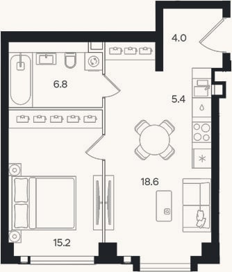Планировка: 2-к, 50 м²