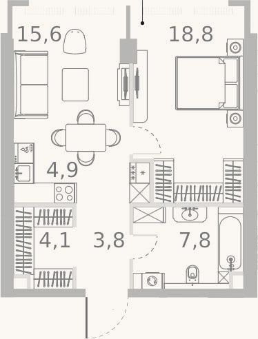 Планировка: 2-к, 55 м²