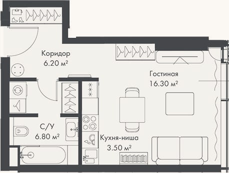 Планировка: Студия, 32,8 м²