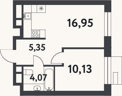 Планировка: 1-к, 36,5 м²