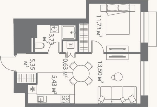 Планировка: 2-к, 40,4 м²