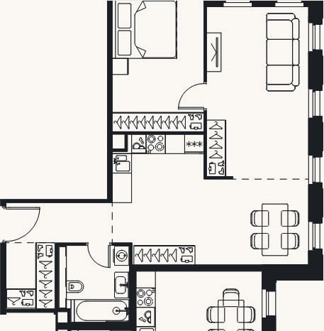 Планировка: 2-к, 62,7 м²
