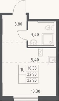 Планировка: Студия, 22,9 м²