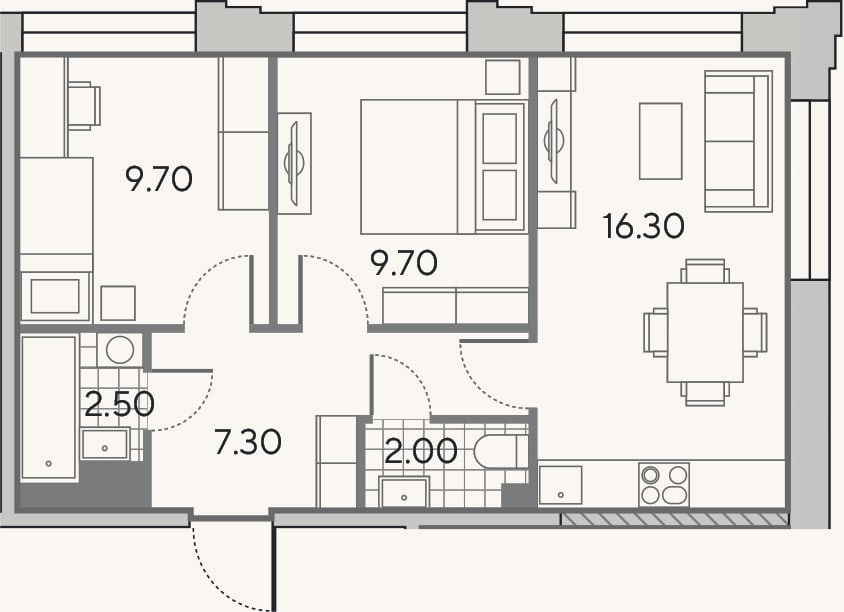 Планировка: 3-к, 47,5 м²