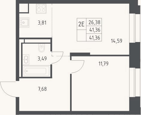 Планировка: 2-к, 41,4 м²