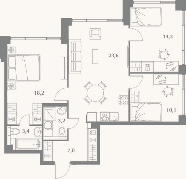 Планировка: 4+ к, 79,8 м²