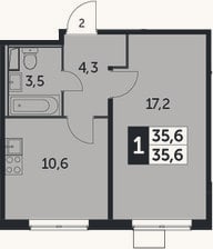 Планировка: 1-к, 35,6 м²