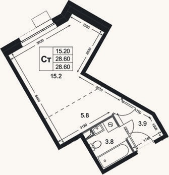 Планировка: Студия, 28,6 м²