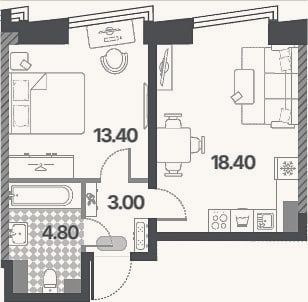 Планировка: 2-к, 39,6 м²