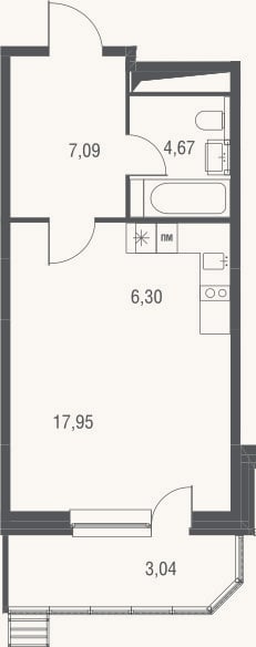 Планировка: Студия, 36 м²