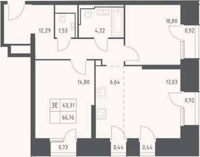 Планировка: 3-к, 63,3 м²