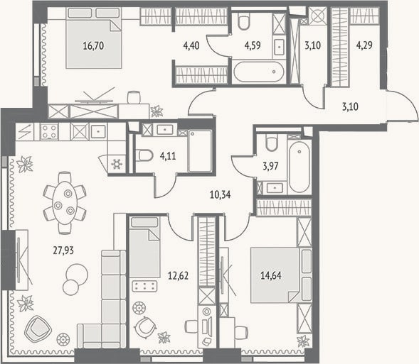 Планировка: 4+ к, 109,8 м²