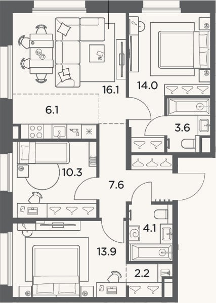 Планировка: 4+ к, 77,9 м²