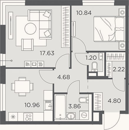 Планировка: 2-к, 56,2 м²