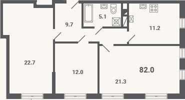 Планировка: 3-к, 82 м²