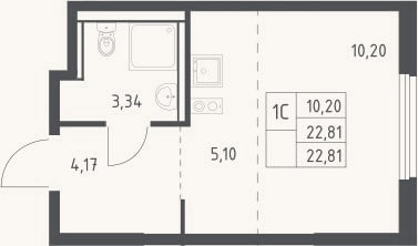 Планировка: Студия, 22,8 м²