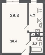 Планировка: 1-к, 29,8 м²