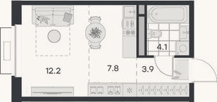 Планировка: Студия, 28 м²