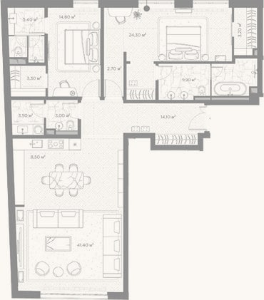 Планировка: 2-к, 134,1 м²
