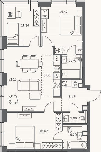 Планировка: 4+ к, 83,7 м²