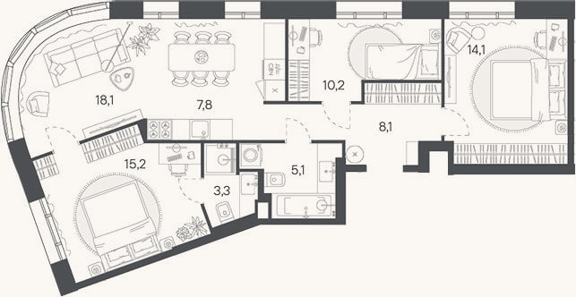 Планировка: 4+ к, 81,9 м²