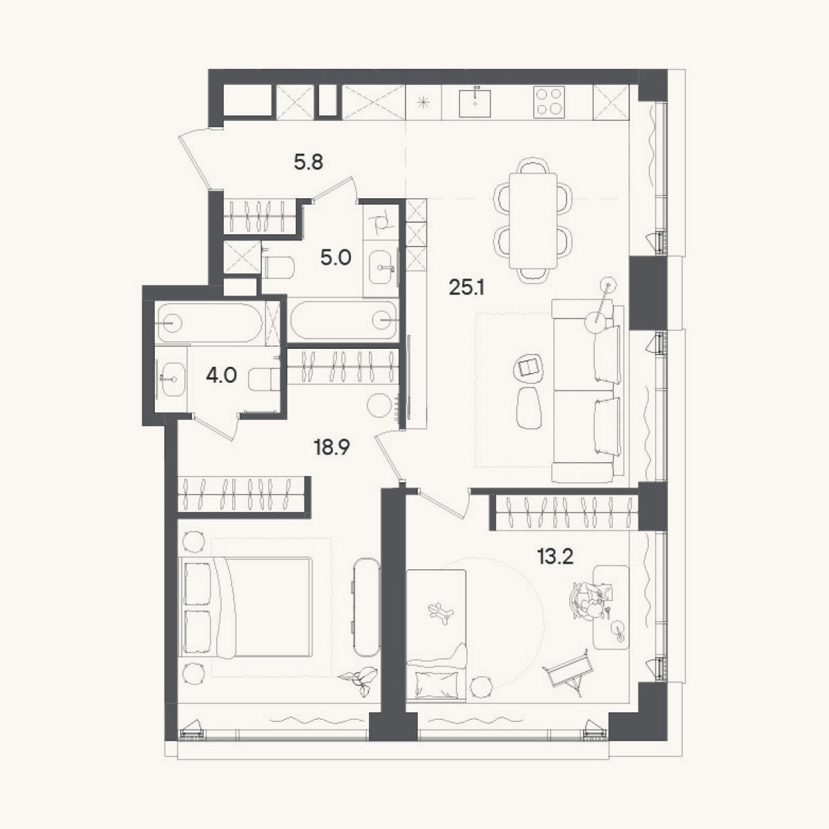 Планировка: 3-к, 78,4 м²