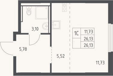 Планировка: Студия, 26,1 м²