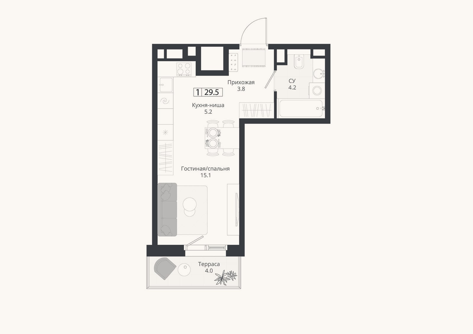 Планировка: Студия, 28,3 м²