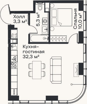 Планировка: 2-к, 50,9 м²