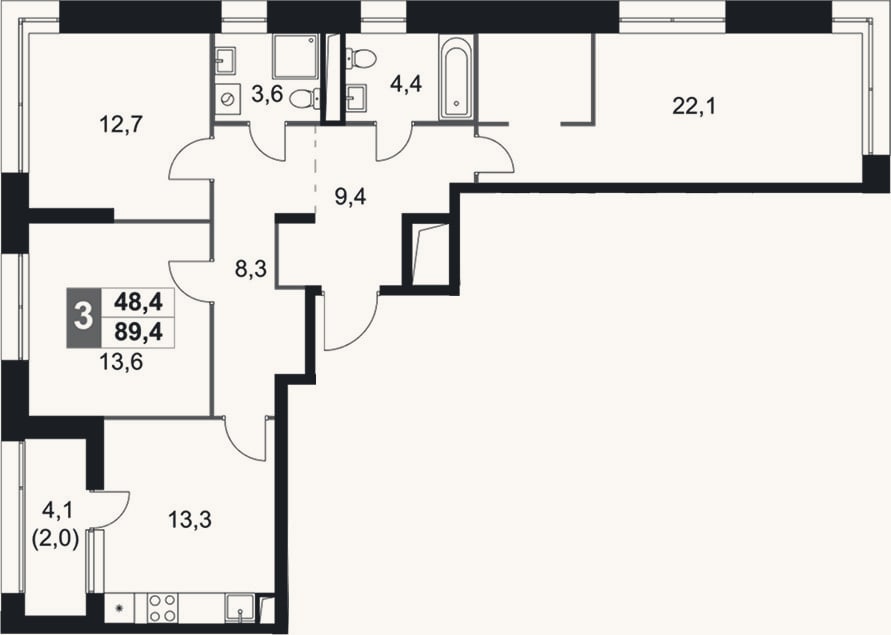 Планировка: 4+ к, 87,4 м²