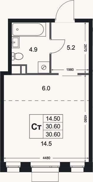 Планировка: Студия, 30,6 м²