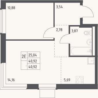 Планировка: 2-к, 40,9 м²