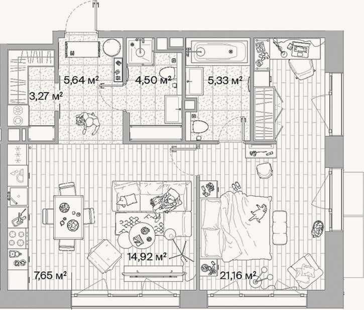 Планировка: 2-к, 62,5 м²