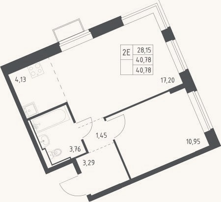 Планировка: 2-к, 40,8 м²