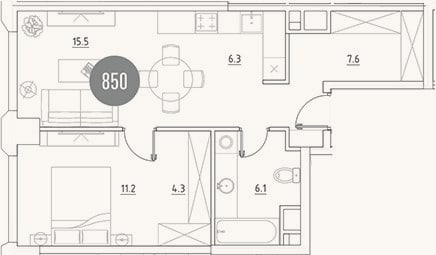 Планировка: 2-к, 51 м²