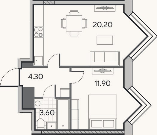 Планировка: 2-к, 40 м²