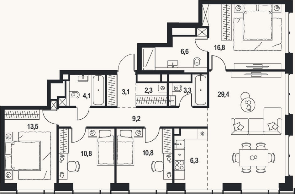 Планировка: 4+ к, 116,2 м²