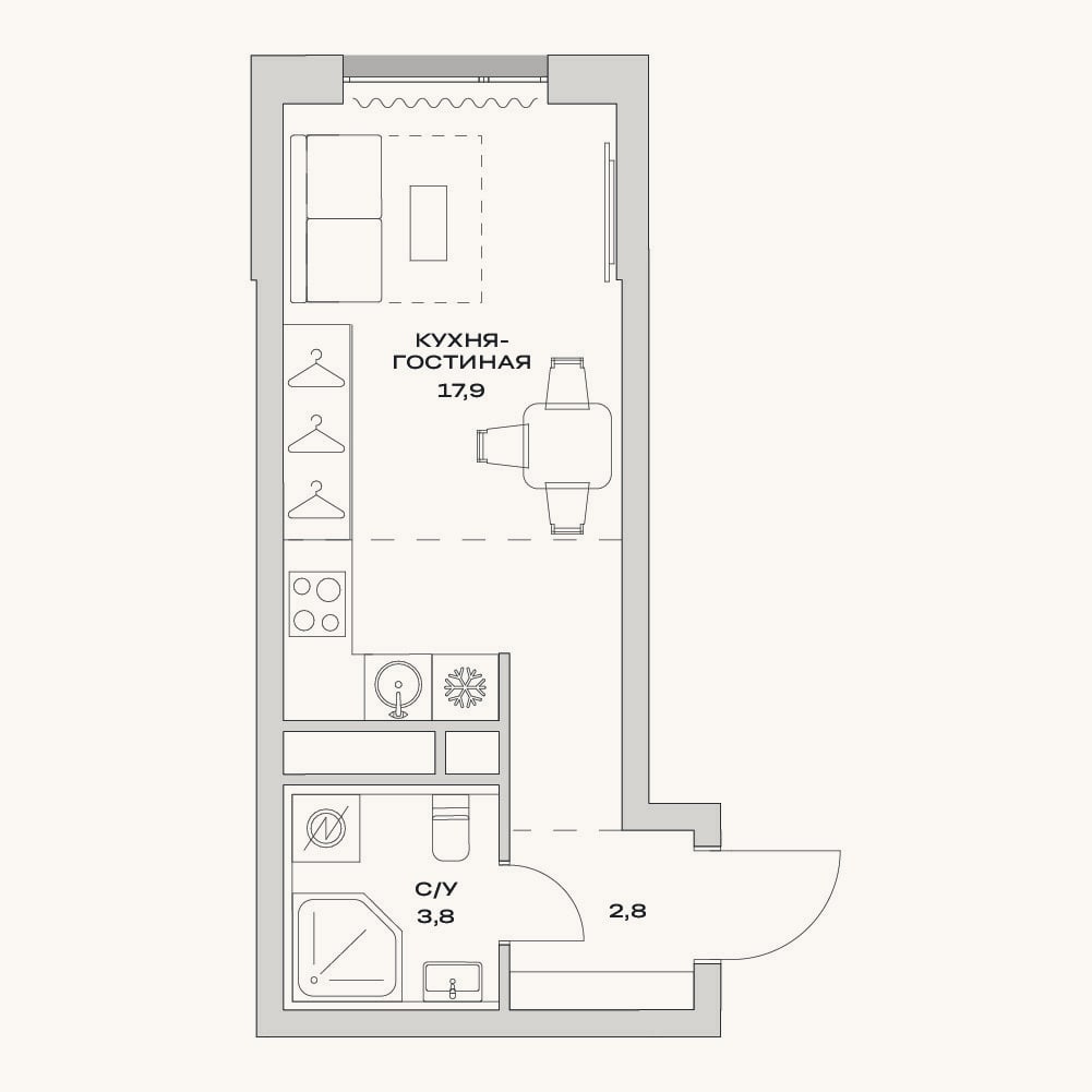 Планировка: Студия, 24,5 м²