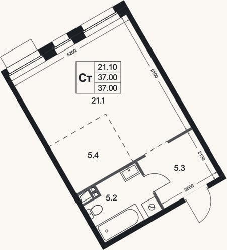 Планировка: Студия, 37 м²