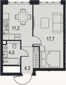 Планировка: 1-к, 37,2 м²