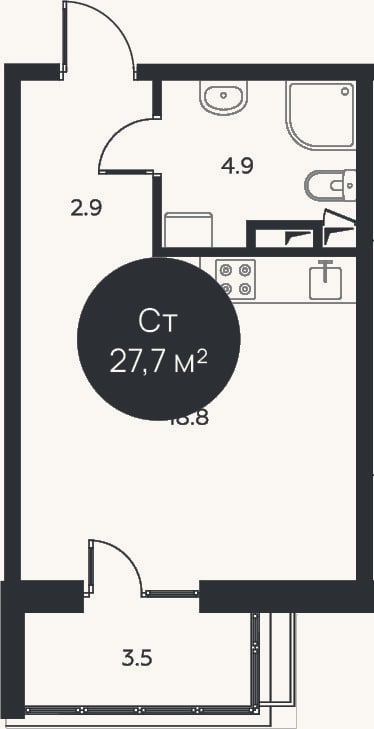 Планировка: Студия, 26,6 м²