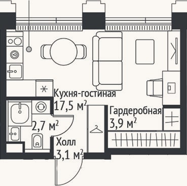 Планировка: Студия, 27,2 м²