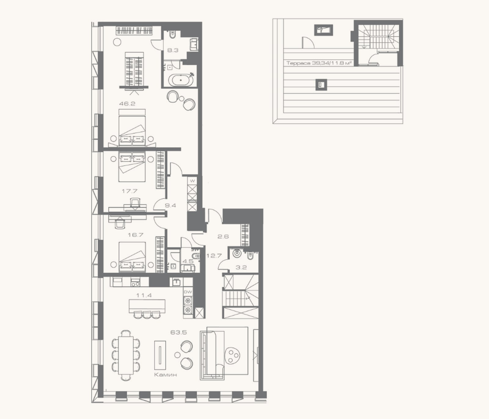 Планировка: 4+ к, 203,3 м²