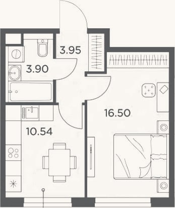 Планировка: 1-к, 34,9 м²