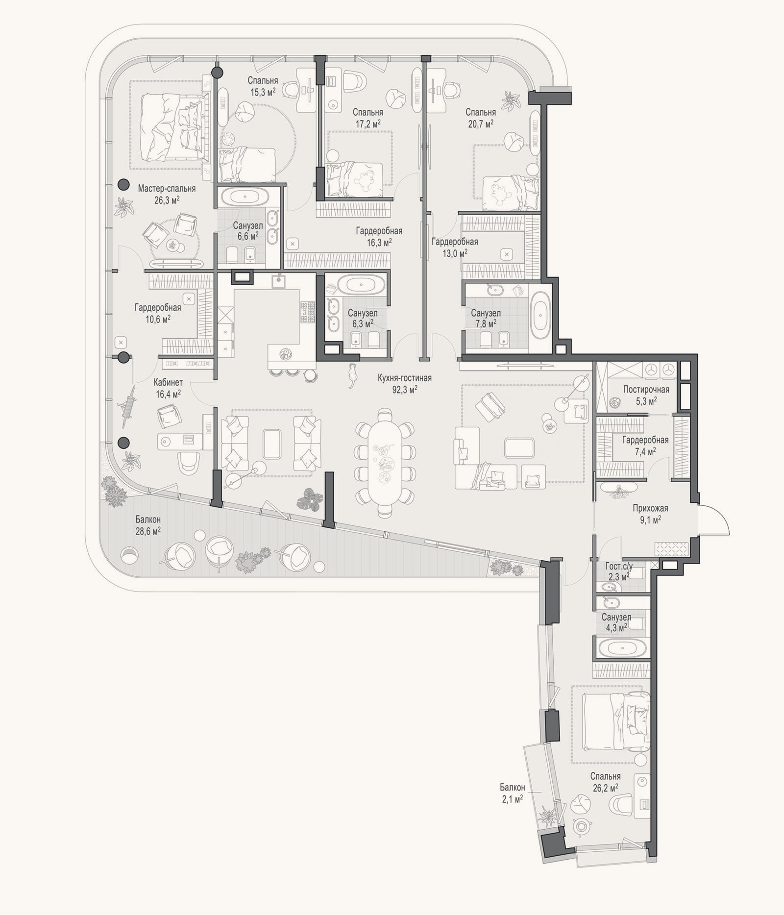 Планировка: 4+ к, 309,2 м²