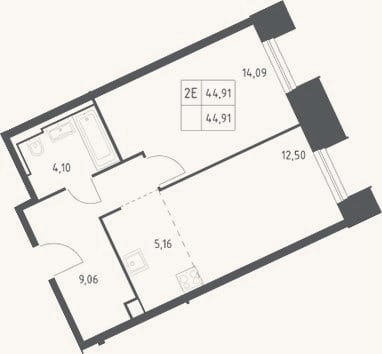 Планировка: 2-к, 44,9 м²