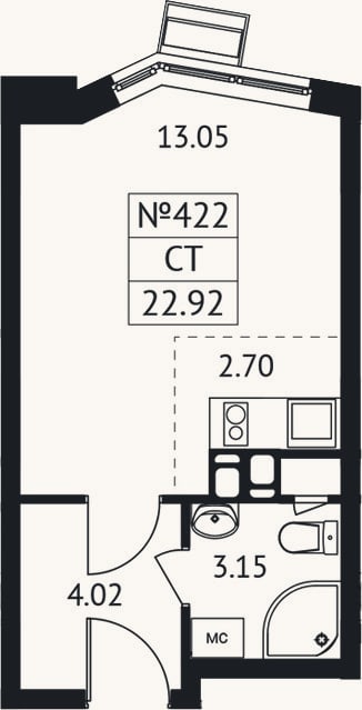 Планировка: Студия, 22,9 м²